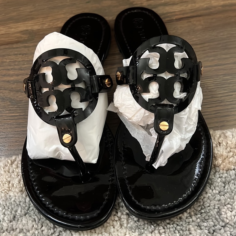 Tory Burch Miller Patent Black Sandals